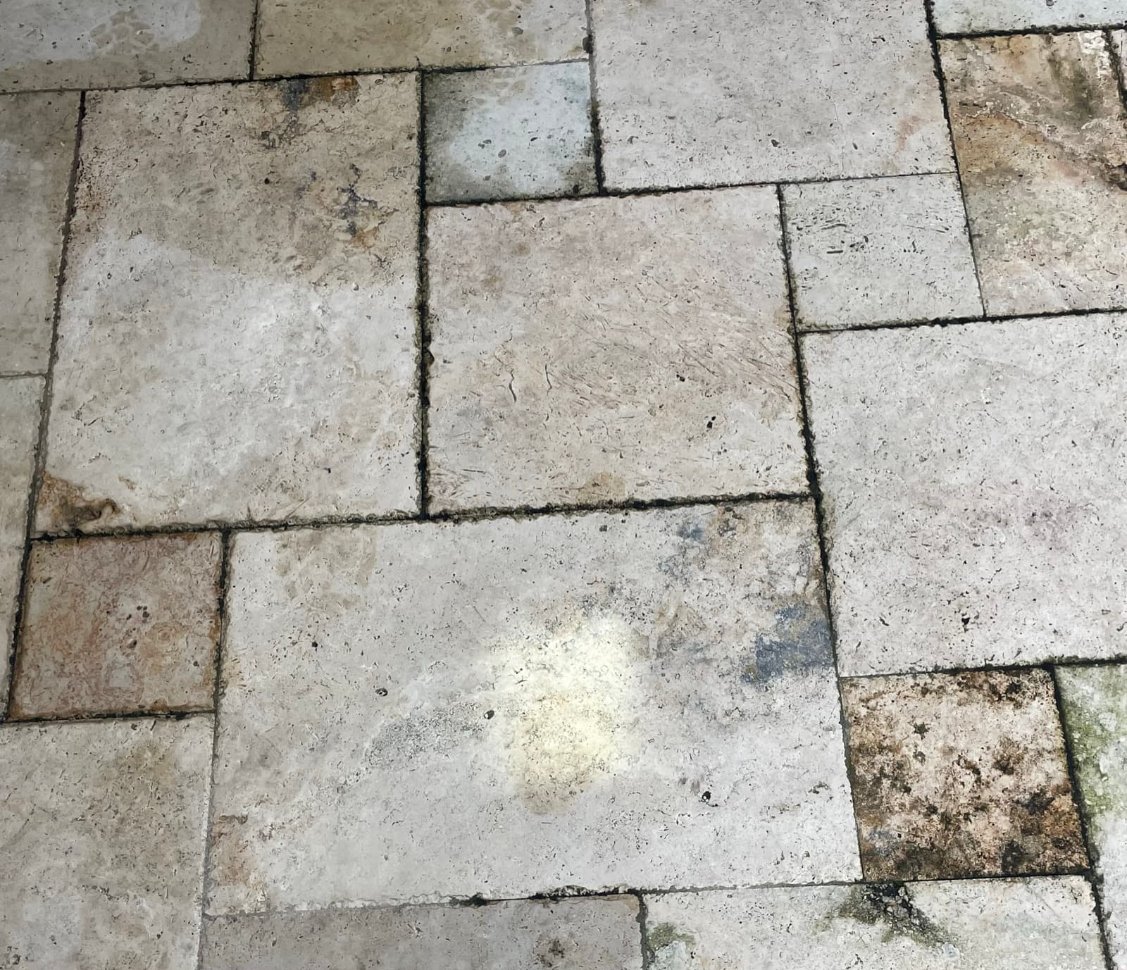 Travertine cleaning & sealing · Central Florida, before